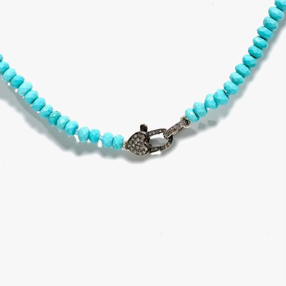 925 Silver Pave Diamond Heart & Turquoise Choker/Necklace - Picture 5 of 6